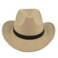 Detailed view of the khaki felt fedora hat with a black decorative ribbon band - M (56-58cm) / Khaki (BF741-8)