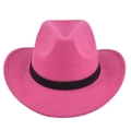 Detailed texture of rose red wool felt fedora with a black decorative band and wide brim - M (56-58cm) / Rose Red (BF741-9)