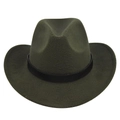 Macro detail of dark green felt cowboy hat with classic black ribbon and wide brim - M (56-58cm) / Army Green (BF741-10)