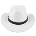 Detailed macro view of the white felt cowboy hat with a stylish black ribbon band - M (56-58cm) / White (BF741-12)