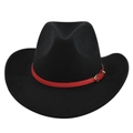 Cappello da cowboy in feltro nero classico con nastro rosso e fibbia in metallo dorato - M (56-58cm) / Nero
