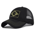 Cappello trucker nero bandiera Brasile con rete verde oliva e visiera curva ricamata - Berretto Trucker a Rete / Nero