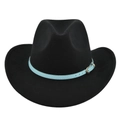 Klassieke zwarte vilten fedora met lichtblauwe kunstlederen band en gouden gesp - M (56-58cm) / Zwart