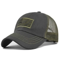 Charcoal and olive US flag camo trucker hat with embroidery and mesh back - Army Green