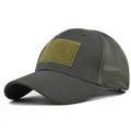 Detail of olive tactical hat showing front velcro patch and breathable mesh back - Adjustable / Army Green