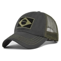 Cappellino trucker mimetico con bandiera del Brasile in grigio antracite e verde - Berretto Trucker a Rete / Verde Militare