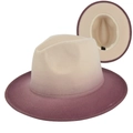 Detailweergave van gradiënt fedora hoed met crème top en roze rand met binnenstructuur - M (56-58cm) / Crème + Paars (4)