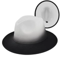Detail view of the black and white gradient wool felt fedora hat with wide brim design - M (56-58cm) / White and Black