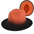 Detail view of a vintage gradient orange and black wool fedora hat with wide flat brim - M (56-58cm) / Orange