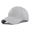 Detail of grey baseball cap showing high-quality cotton twill texture and tonal flag embroidery - Gray