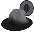 Detail of grey-black gradient fedora hat showing wide brim and inner sweatband - M (56-58cm) / Gray