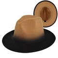 Macro detail of gradient wool fedora hat with interior adjustable sweatband and flat brim - M (56-58cm) / Dark Khaki