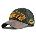 Gorra de béisbol de mezclilla lavada vintage con bordado 3D y visera de ante marrón - Ajustable / Verde