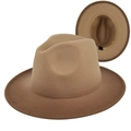 Detail shot of a fedora hat showing the felt texture and contrast binding on the wide brim - M (56-58cm) / Khaki