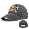 Grijze distressed baseballpet met kleurrijke MAMA tie-dye patch en verstelbare metalen gesp - Verstelbaar / Legergroen