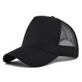 Classic black mesh trucker hat with a solid cotton front and breathable curved visor - Black