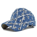 Cappellino da baseball in denim vintage con strass scintillanti e dettagli strappati - Regolabile / Blu