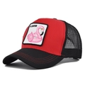 Cappellino trucker rosso e nero con toppa ricamata fenicottero e retro a rete - Regolabile / Rosso