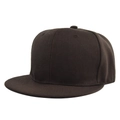 Detailed side view of a solid dark brown six-panel snapback hat with a flat brim and canvas texture - Adjustable / Coffee