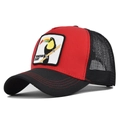 Cappellino trucker rosso e nero con toppa ricamata toucan e rete traspirante - Regolabile / Rosso
