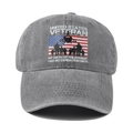 Close-up of the United States Veteran graffiti print on a distressed baseball cap - Gray