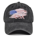 Dunkelgraue Baseballkappe im Used-Look mit USA-Flaggen-Print und roten Umrissbuchstaben - Schwarz