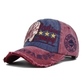 Vintage navy and burgundy baseball cap with skull embroidery and distressed washed finish - Adjustable / Burgundy