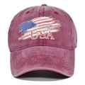 Vintage bordeauxrote Baseballkappe aus gewaschener Baumwolle mit USA-Flagge und Schirm - Burgunderrot
