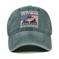 Detailed macro view of vintage washed green cotton canvas cap with veteran embroidery - Grass Green