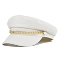 Berretto da marinaio in ecopelle bianca con catena decorativa dorata e design a cima piatta - M (56-58cm) / Bianco Lucido (BE124-1)
