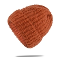 Detail van elastische oranje gebreide muts met fleece-textuur en brede omgeslagen rand - Oranje
