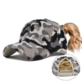 Gorra de punto para coleta con diseño de camuflaje gris y bandas elásticas cruzadas atrás - Ajustable / Negro Blanco Gris Camuflaje