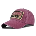 Vintage MIAMI BEACH Baseballkappe aus gewaschener Baumwolle in Dunkelrosa mit Used-Details - Burgunderrot