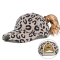 Berretto da baseball leopardato rosa per coda di cavallo con fasce elastiche incrociate - Nero
