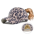 Berretto da baseball leopardato con elastici incrociati per coda di cavallo e velcro - Blu navy