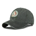 Detailed macro view of charcoal grey washed cotton baseball cap with fish print - Adjustable / Army Green