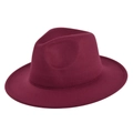 Primer plano detallado del sombrero fedora de fieltro de lana granate con ala ancha - Talla 53-54 / Burdeos