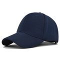 Detailed close-up of a navy blue six-panel baseball cap with curved brim and ventilation eyelets - Adjustable / Navy Blue