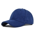 Detail of navy blue faux suede baseball cap with six-panel design and curved brim - Adjustable / Navy Blue