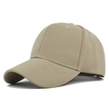 Detail of khaki cotton baseball cap showing reinforced stitching on curved brim and six panels - Adjustable / Khaki