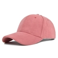 Close-up of pink faux suede baseball cap showing fine texture and 6-panel stitching - Adjustable / Pink