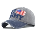 Detail view of washed cotton baseball cap with 3D US Army embroidery and curved brim - Adjustable / Gray