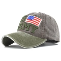 Detalle del bordado 3D US ARMY y la bandera en la gorra de béisbol lavada de estilo - Ajustable / Café