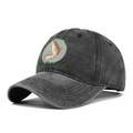 Dunkelgraue Baseballkappe aus gewaschenem Denim mit buntem Fischdruck und Slogan - Verstellbar / Schwarz