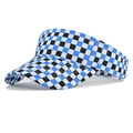Ademende zonneklep met blauw-zwart schaakbordpatroon en gebogen rand voor de zon - Verstelbaar / Blauw