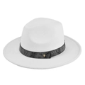 Detail of white wool fedora hat with a snakeskin band and gold metal buckle accent - M (56-58cm) / Jazz Hat (BF174-10) / White