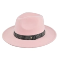 Close-up of pink wool fedora hat featuring a gray snakeskin band with golden stud detail - M (56-58cm) / Jazz Hat (BF174-11) / Pink