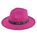 Detail of rose red fedora hat with snakeskin patterned leather band and gold stud - M (56-58cm) / Jazz Hat (BF174-14) / Rose Red