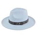 Detail of light blue fedora hat with snakeskin band and a golden metallic stud decoration - M (56-58cm) / Jazz Hat (BF174-18) / Sky Blue