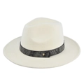 Detailed view of ivory wool fedora hat featuring a stylish snakeskin patterned leather band - M (56-58cm) / Jazz Hat (BF174-19) / Off White